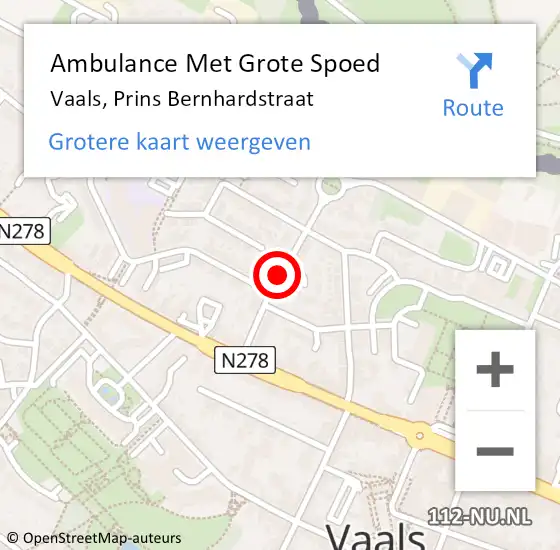 Locatie op kaart van de 112 melding: Ambulance Met Grote Spoed Naar Vaals, Prins Bernhardstraat op 4 januari 2014 22:59