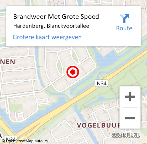 Locatie op kaart van de 112 melding: Brandweer Met Grote Spoed Naar Hardenberg, Blanckvoortallee op 18 december 2016 19:52