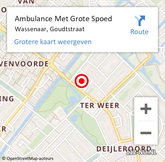 Locatie op kaart van de 112 melding: Ambulance Met Grote Spoed Naar Wassenaar, Goudtstraat op 18 december 2016 20:01