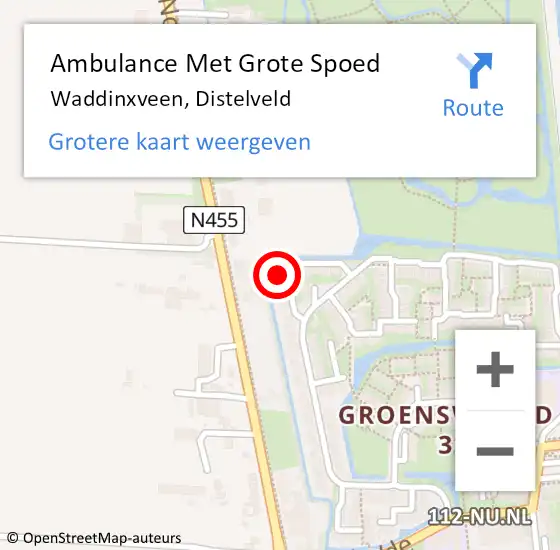 Locatie op kaart van de 112 melding: Ambulance Met Grote Spoed Naar Waddinxveen, Distelveld op 18 december 2016 22:28