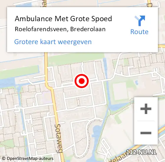 Locatie op kaart van de 112 melding: Ambulance Met Grote Spoed Naar Roelofarendsveen, Brederolaan op 19 december 2016 00:15