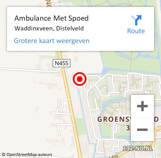 Locatie op kaart van de 112 melding: Ambulance Met Spoed Naar Waddinxveen, Distelveld op 19 december 2016 00:25