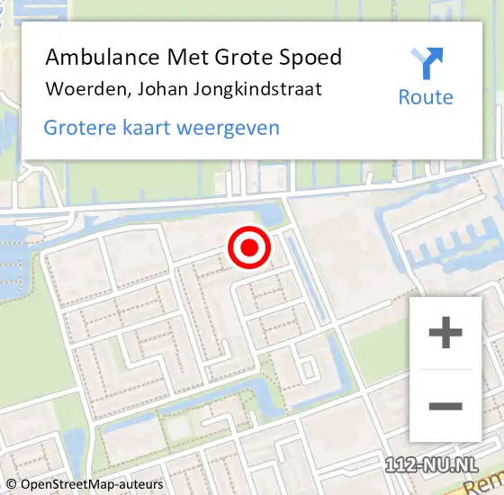 Locatie op kaart van de 112 melding: Ambulance Met Grote Spoed Naar Woerden, Johan Jongkindstraat op 19 december 2016 01:45