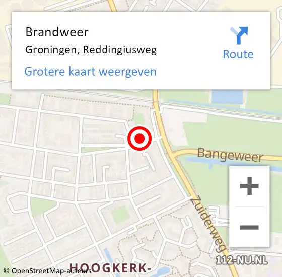 Locatie op kaart van de 112 melding: Brandweer Groningen, Reddingiusweg op 19 december 2016 02:54