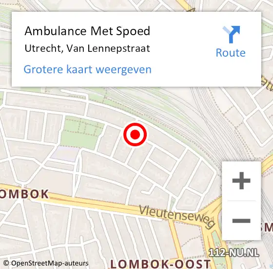 Locatie op kaart van de 112 melding: Ambulance Met Spoed Naar Utrecht, Van Lennepstraat op 19 december 2016 03:19