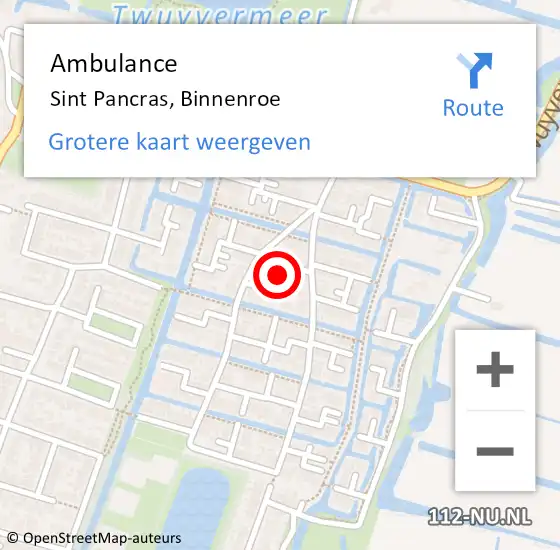 Locatie op kaart van de 112 melding: Ambulance Sint Pancras, Binnenroe op 19 december 2016 09:48