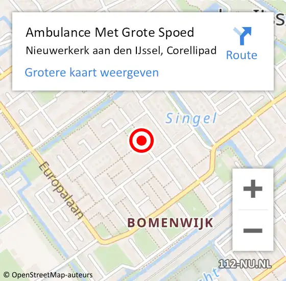 Locatie op kaart van de 112 melding: Ambulance Met Grote Spoed Naar Nieuwerkerk aan den IJssel, Corellipad op 19 december 2016 10:38