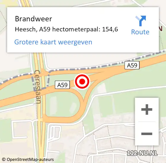 Locatie op kaart van de 112 melding: Brandweer Heesch, A59 hectometerpaal: 154,6 op 19 december 2016 10:53
