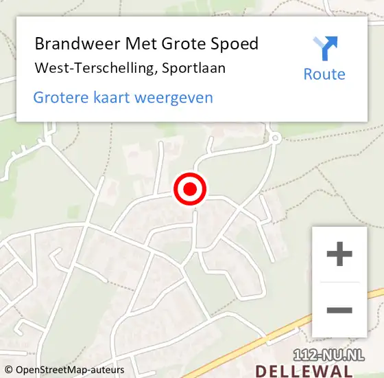 Locatie op kaart van de 112 melding: Brandweer Met Grote Spoed Naar West-Terschelling, Sportlaan op 19 december 2016 11:53