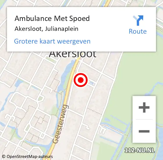 Locatie op kaart van de 112 melding: Ambulance Met Spoed Naar Akersloot, Julianaplein op 19 december 2016 12:24