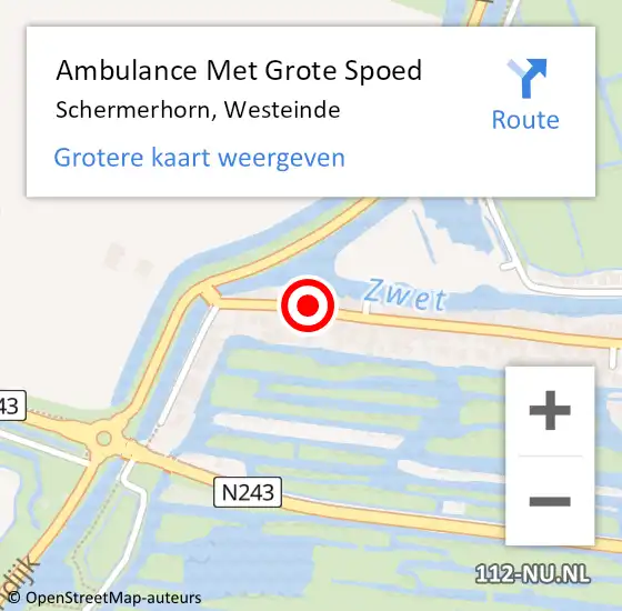 Locatie op kaart van de 112 melding: Ambulance Met Grote Spoed Naar Schermerhorn, Westeinde op 19 december 2016 12:29