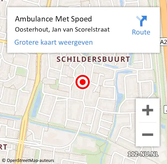 Locatie op kaart van de 112 melding: Ambulance Met Spoed Naar Oosterhout, Jan van Scorelstraat op 19 december 2016 12:52