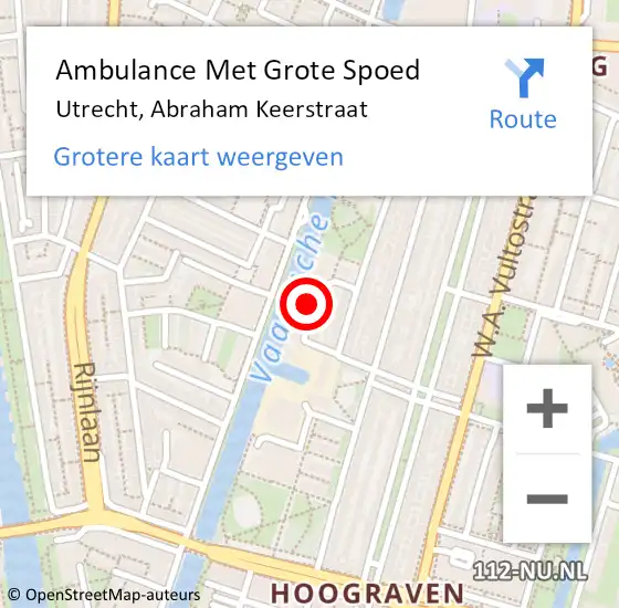 Locatie op kaart van de 112 melding: Ambulance Met Grote Spoed Naar Utrecht, Abraham Keerstraat op 19 december 2016 12:59