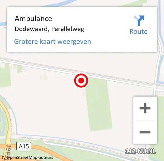 Locatie op kaart van de 112 melding: Ambulance Dodewaard, Parallelweg op 19 december 2016 13:15