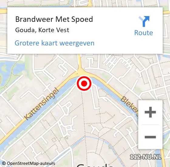 Locatie op kaart van de 112 melding: Brandweer Met Spoed Naar Gouda, Korte Vest op 5 januari 2014 01:23