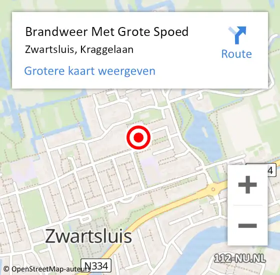 Locatie op kaart van de 112 melding: Brandweer Met Grote Spoed Naar Zwartsluis, Kraggelaan op 19 december 2016 18:27