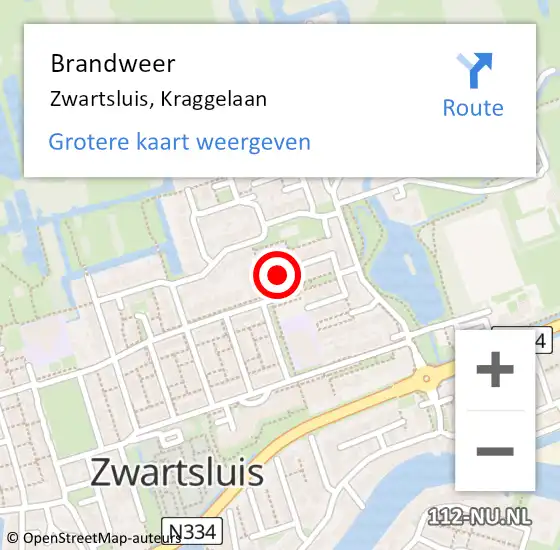 Locatie op kaart van de 112 melding: Brandweer Zwartsluis, Kraggelaan op 19 december 2016 18:30