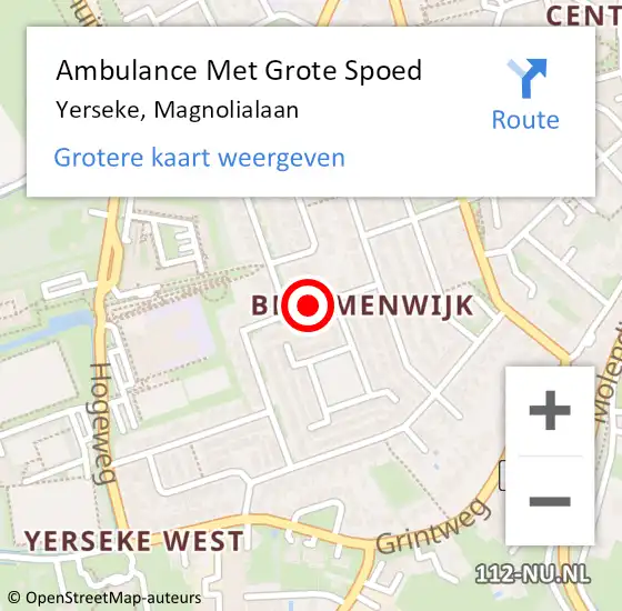 Locatie op kaart van de 112 melding: Ambulance Met Grote Spoed Naar Yerseke, Magnolialaan op 19 december 2016 19:06