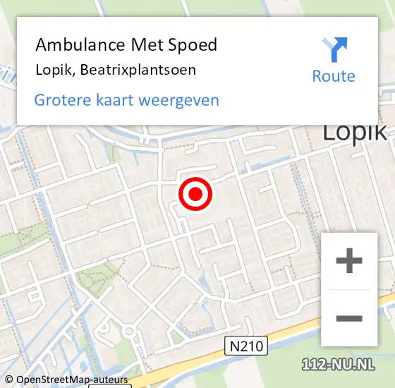 Locatie op kaart van de 112 melding: Ambulance Met Spoed Naar Lopik, Beatrixplantsoen op 19 december 2016 20:49