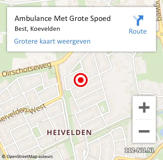 Locatie op kaart van de 112 melding: Ambulance Met Grote Spoed Naar Best, Koevelden op 19 december 2016 21:27