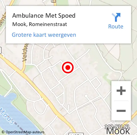 Locatie op kaart van de 112 melding: Ambulance Met Spoed Naar Mook, Romeinenstraat op 19 december 2016 21:49