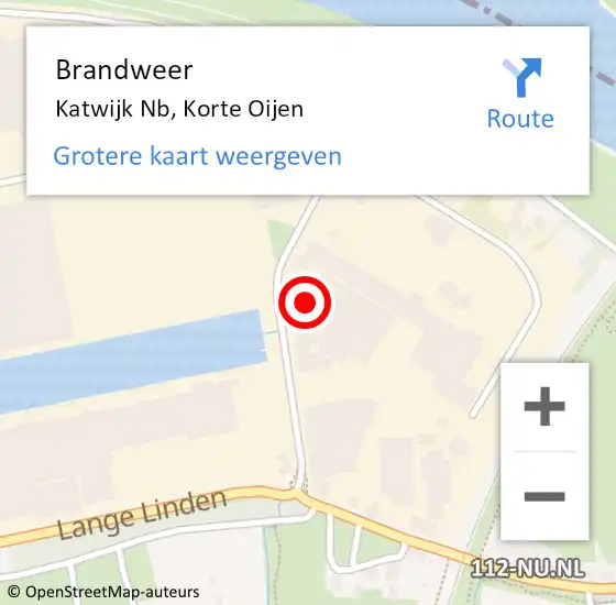 Locatie op kaart van de 112 melding: Brandweer Katwijk Nb, Korte Oijen op 20 december 2016 07:35