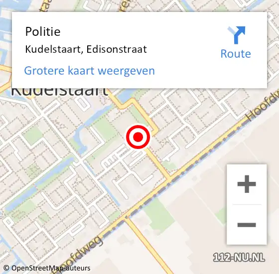 Locatie op kaart van de 112 melding: Politie Kudelstaart, Edisonstraat op 20 december 2016 08:44