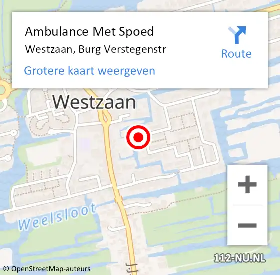 Locatie op kaart van de 112 melding: Ambulance Met Spoed Naar Westzaan, Burg Verstegenstr op 20 december 2016 08:56