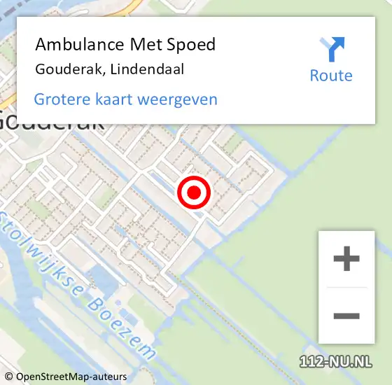 Locatie op kaart van de 112 melding: Ambulance Met Spoed Naar Gouderak, Lindendaal op 20 december 2016 09:11