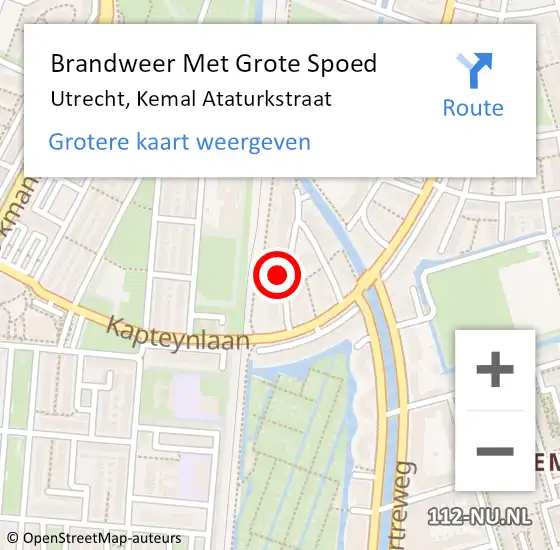 Locatie op kaart van de 112 melding: Brandweer Met Grote Spoed Naar Utrecht, Kemal Ataturkstraat op 20 december 2016 10:18