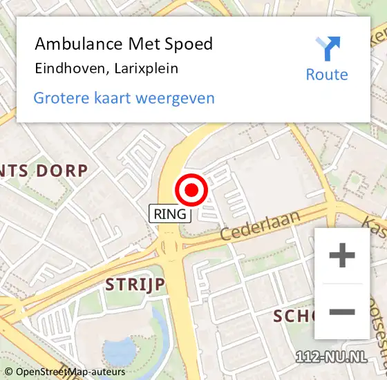 Locatie op kaart van de 112 melding: Ambulance Met Spoed Naar Eindhoven, Larixplein op 20 december 2016 10:33