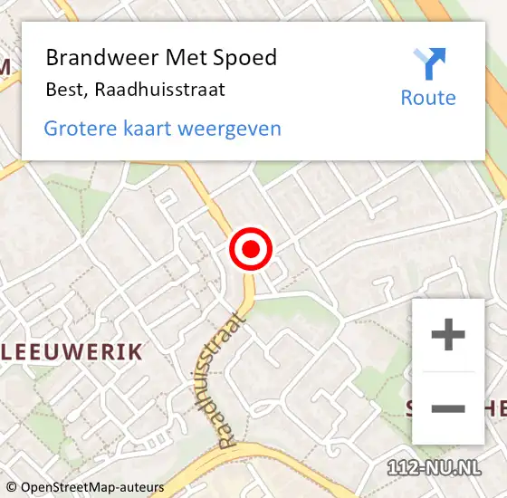 Locatie op kaart van de 112 melding: Brandweer Met Spoed Naar Best, Raadhuisstraat op 20 december 2016 11:04