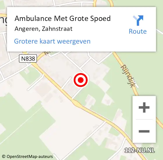 Locatie op kaart van de 112 melding: Ambulance Met Grote Spoed Naar Angeren, Zahnstraat op 20 december 2016 11:58