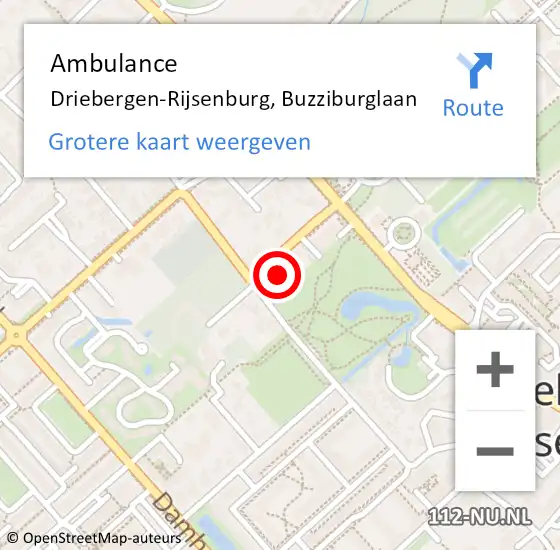 Locatie op kaart van de 112 melding: Ambulance Driebergen-Rijsenburg, Buzziburglaan op 20 december 2016 12:44