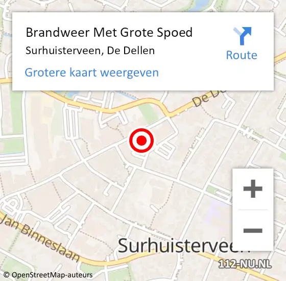 Locatie op kaart van de 112 melding: Brandweer Met Grote Spoed Naar Surhuisterveen, De Dellen op 5 januari 2014 06:29