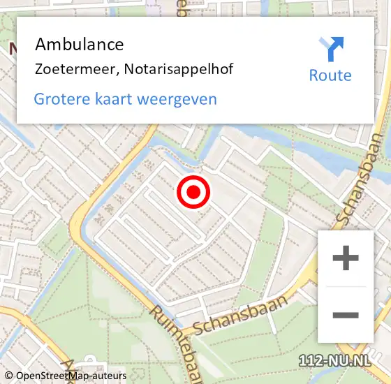 Locatie op kaart van de 112 melding: Ambulance Zoetermeer, Notarisappelhof op 20 december 2016 14:42