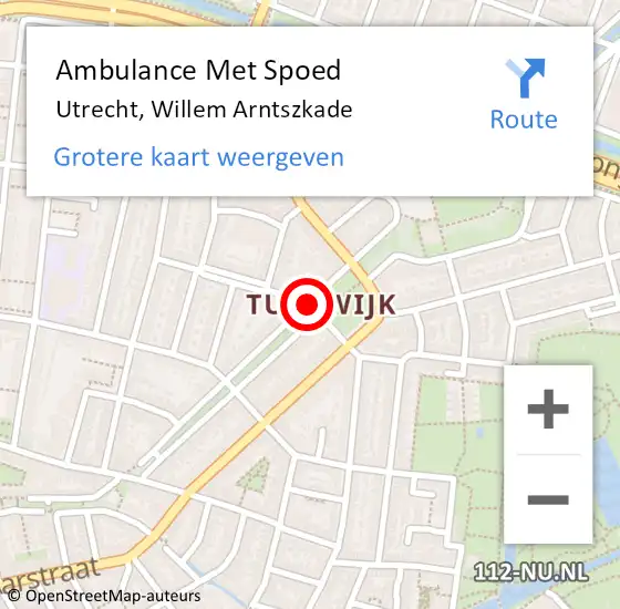 Locatie op kaart van de 112 melding: Ambulance Met Spoed Naar Utrecht, Willem Arntszkade op 20 december 2016 14:42