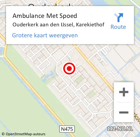 Locatie op kaart van de 112 melding: Ambulance Met Spoed Naar Ouderkerk aan den IJssel, Karekiethof op 20 december 2016 14:43