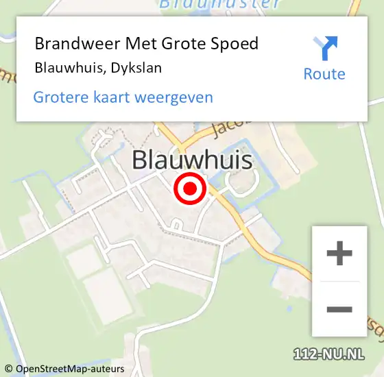 Locatie op kaart van de 112 melding: Brandweer Met Grote Spoed Naar Blauwhuis, Dykslan op 20 december 2016 14:51