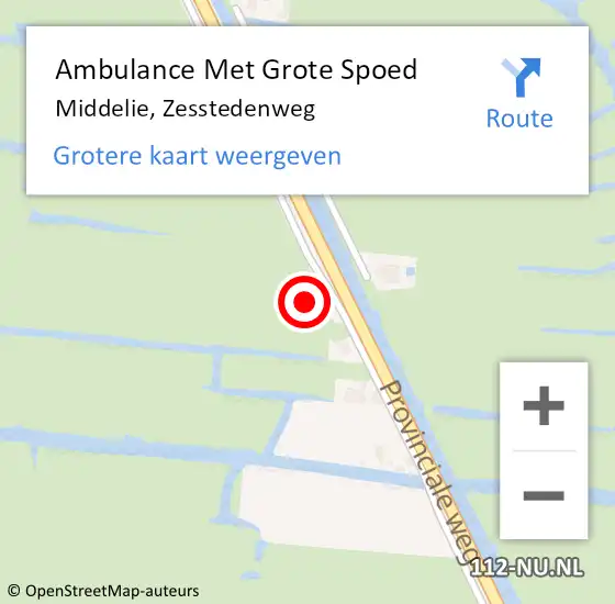 Locatie op kaart van de 112 melding: Ambulance Met Grote Spoed Naar Middelie, Zesstedenweg op 20 december 2016 16:17