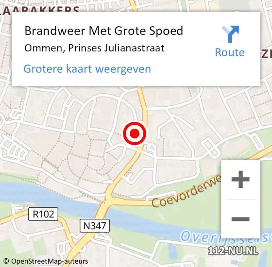 Locatie op kaart van de 112 melding: Brandweer Met Grote Spoed Naar Ommen, Prinses Julianastraat op 20 december 2016 16:57