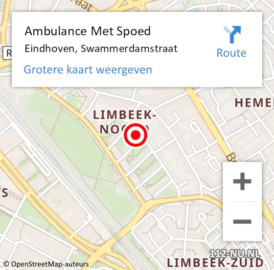 Locatie op kaart van de 112 melding: Ambulance Met Spoed Naar Eindhoven, Swammerdamstraat op 20 december 2016 17:34