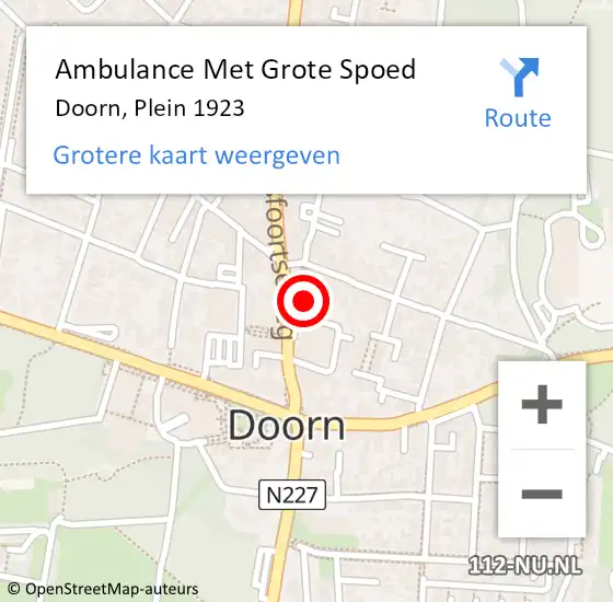 Locatie op kaart van de 112 melding: Ambulance Met Grote Spoed Naar Doorn, Plein 1923 op 20 december 2016 18:28