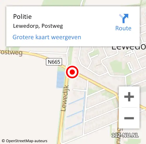 Locatie op kaart van de 112 melding: Politie Lewedorp, Postweg op 20 december 2016 18:56