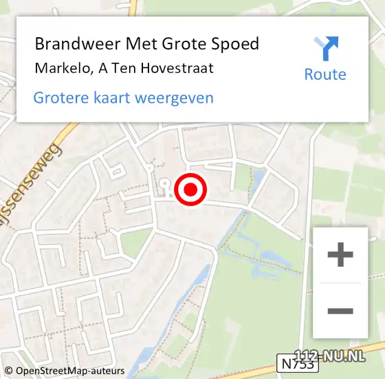 Locatie op kaart van de 112 melding: Brandweer Met Grote Spoed Naar Markelo, A Ten Hovestraat op 20 december 2016 19:15