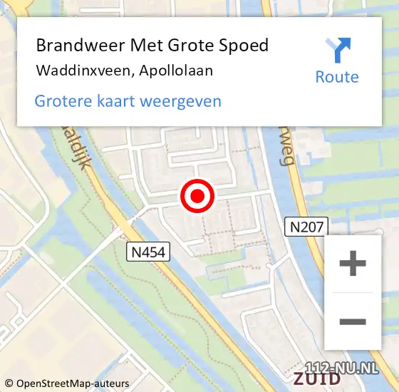 Locatie op kaart van de 112 melding: Brandweer Met Grote Spoed Naar Waddinxveen, Apollolaan op 20 december 2016 19:27