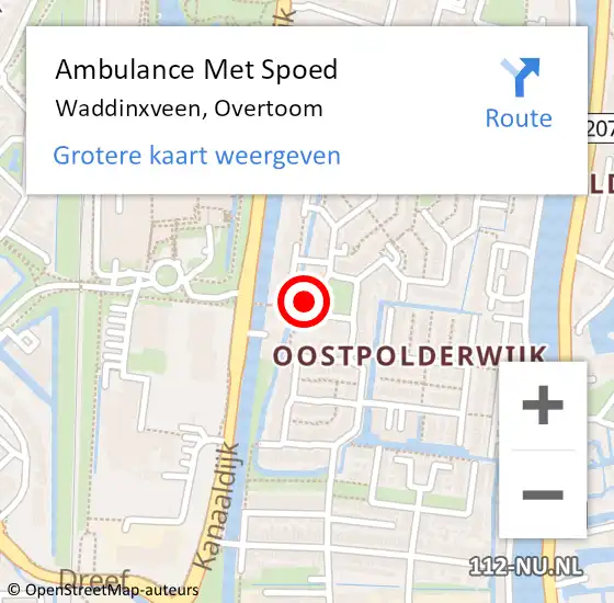 Locatie op kaart van de 112 melding: Ambulance Met Spoed Naar Waddinxveen, Overtoom op 21 december 2016 02:14