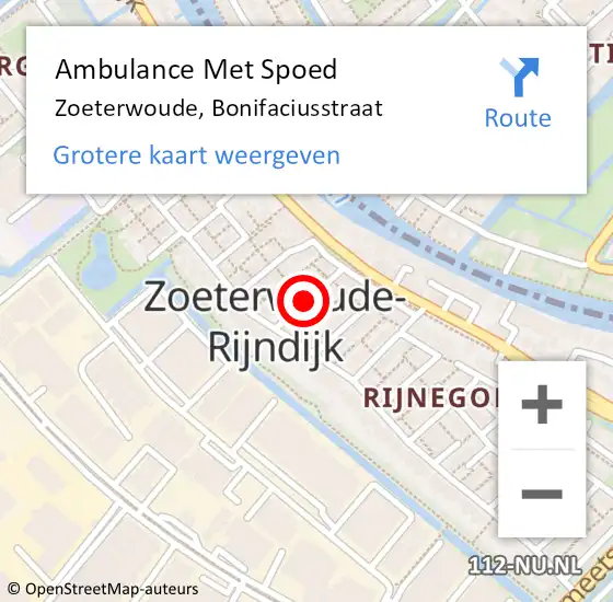 Locatie op kaart van de 112 melding: Ambulance Met Spoed Naar Zoeterwoude, Bonifaciusstraat op 21 december 2016 04:59