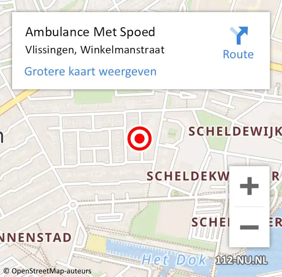 Locatie op kaart van de 112 melding: Ambulance Met Spoed Naar Vlissingen, Winkelmanstraat op 21 december 2016 07:40