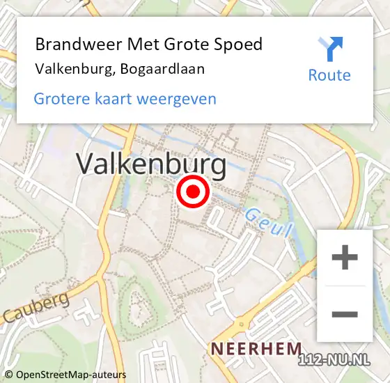 Locatie op kaart van de 112 melding: Brandweer Met Grote Spoed Naar Valkenburg, Bogaardlaan op 21 december 2016 08:19